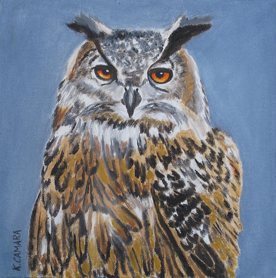 Owl Orange Eyes Painting by Kathie Camara