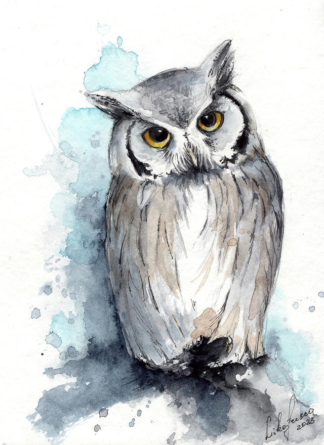 Owl painting. White Faced Owl original watercolor painting. Bird painting. Painting by Ihor and ...