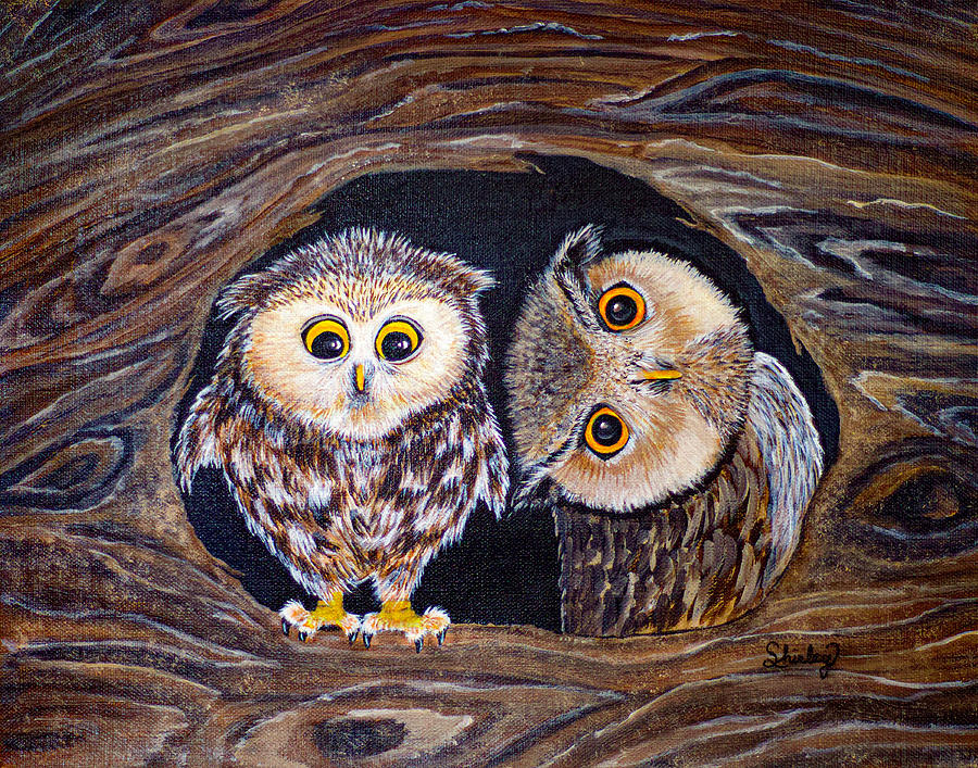 Owl Pair Painting by Shirley Dutchkowski