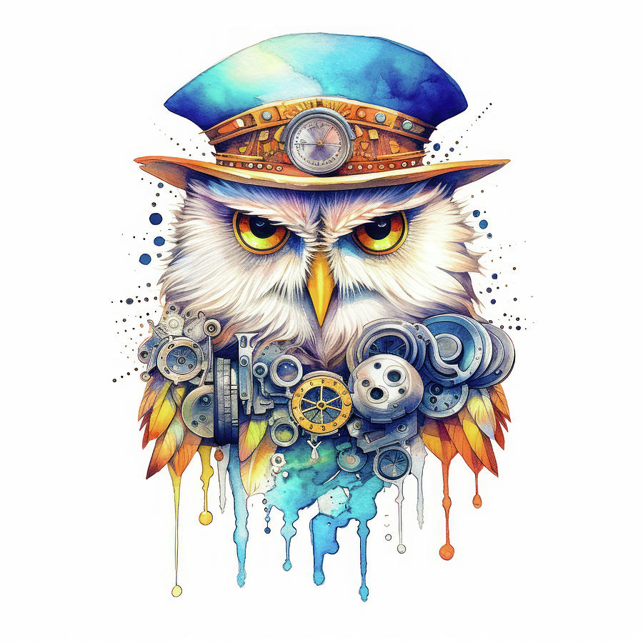 Owl Digital Art - Owl Portrait 02 Steampunk Style by Matthias Hauser