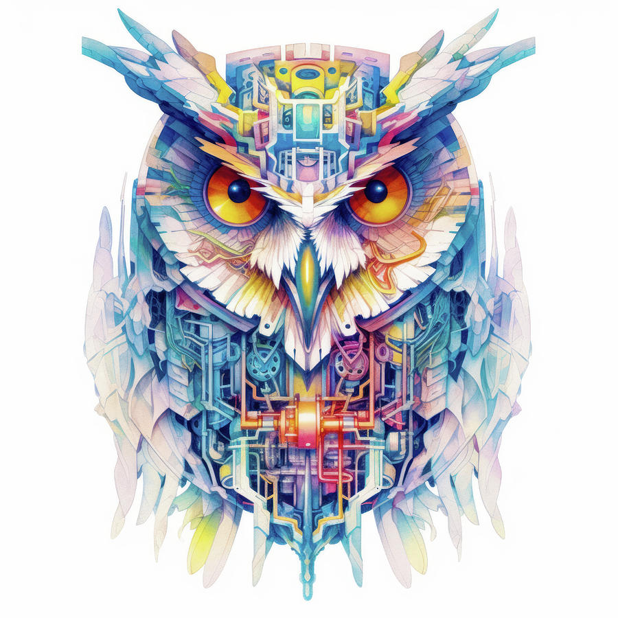 Owl Portrait 03 Cyberpunk Style Digital Art by Matthias Hauser
