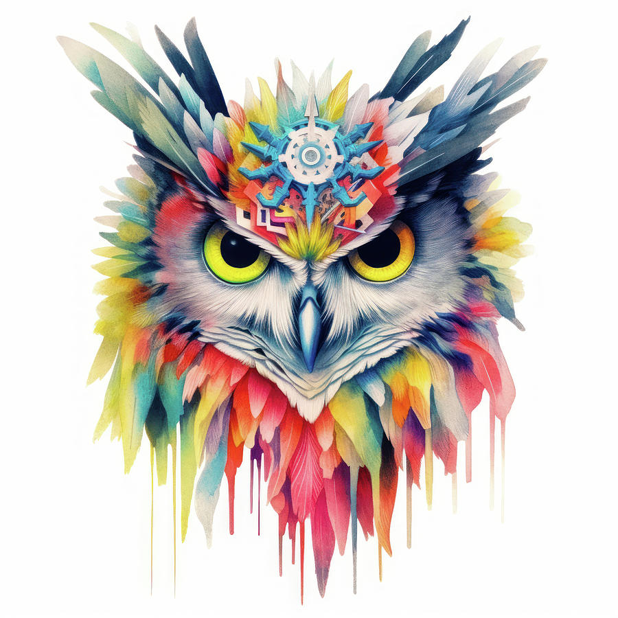 Owl Digital Art - Owl Portrait 04 Punk Style by Matthias Hauser