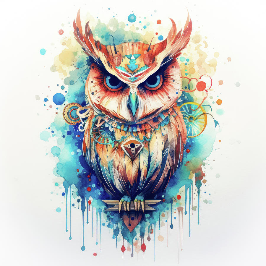 Owl Digital Art - Owl Portrait 05 Watercolor Style by Matthias Hauser