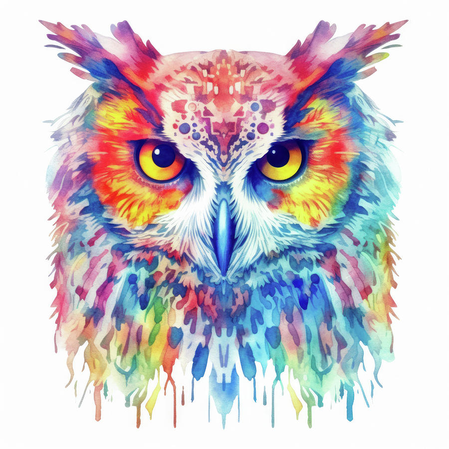 Owl Digital Art - Owl Portrait 06 Colorful by Matthias Hauser