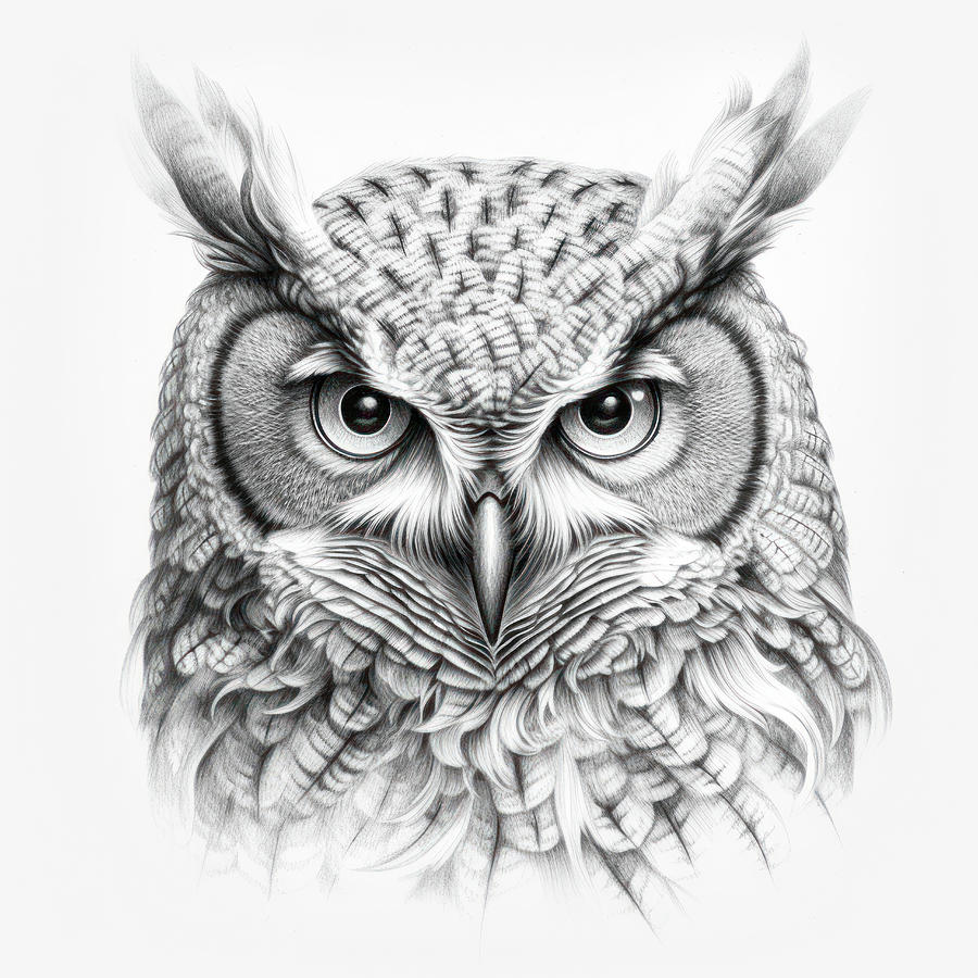 Owl Digital Art - Owl Portrait 07 Pencil Style by Matthias Hauser