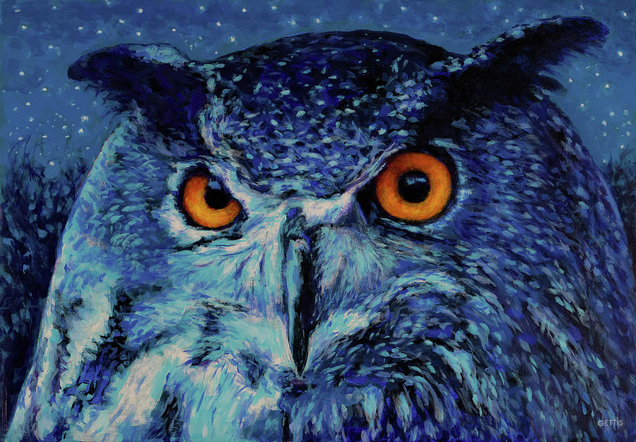 Owl Portrait Painting by Jeff Gettis