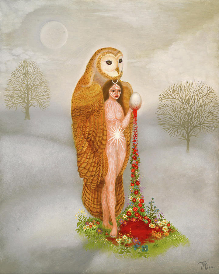 Owl Goddess Painting - Owl  Shaman Moon Goddess by Tino Rodriguez