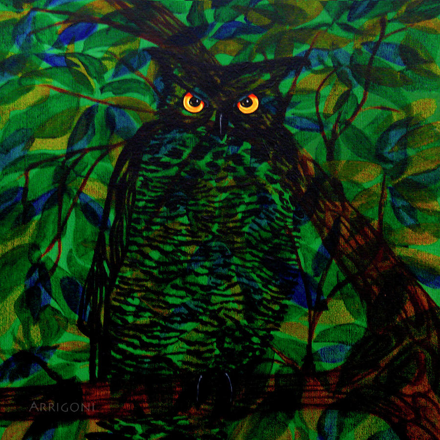 Owl- Square Painting by David Arrigoni
