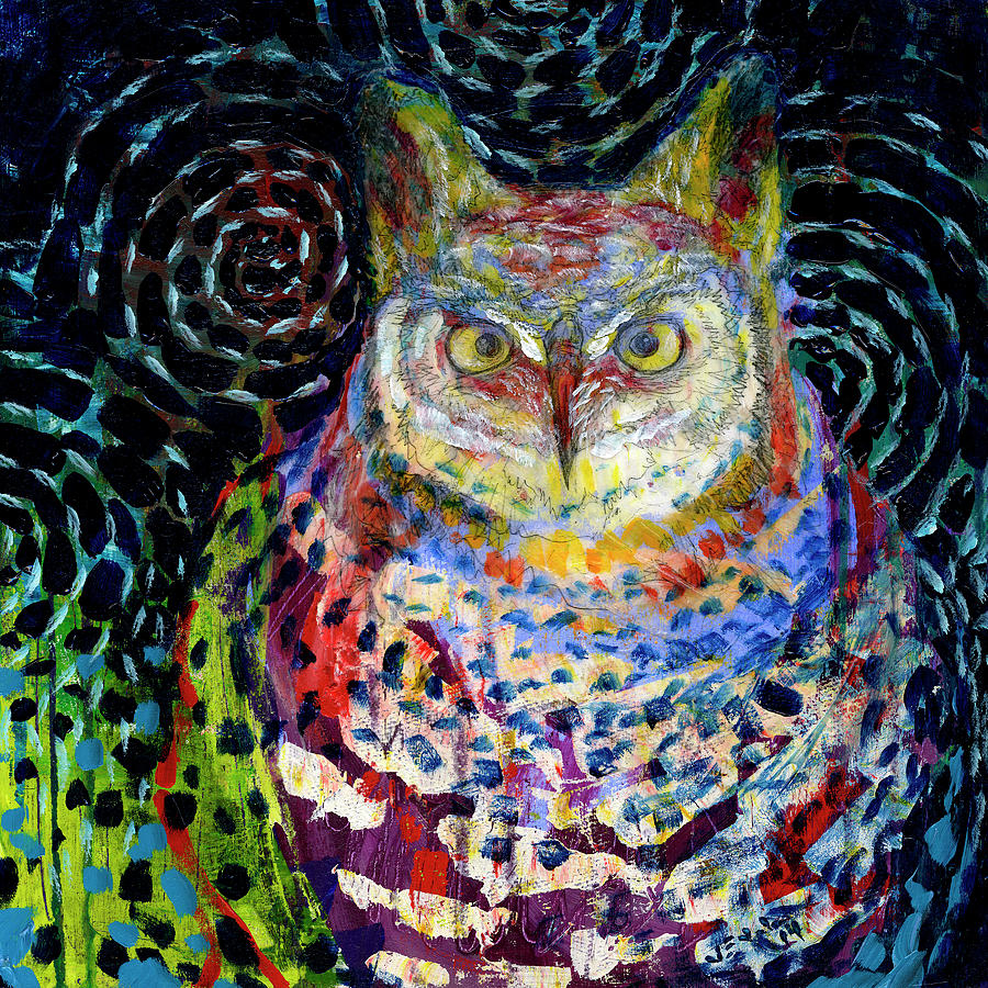 Owl Painting - Owl Under a Starry Night by Jennifer Lommers