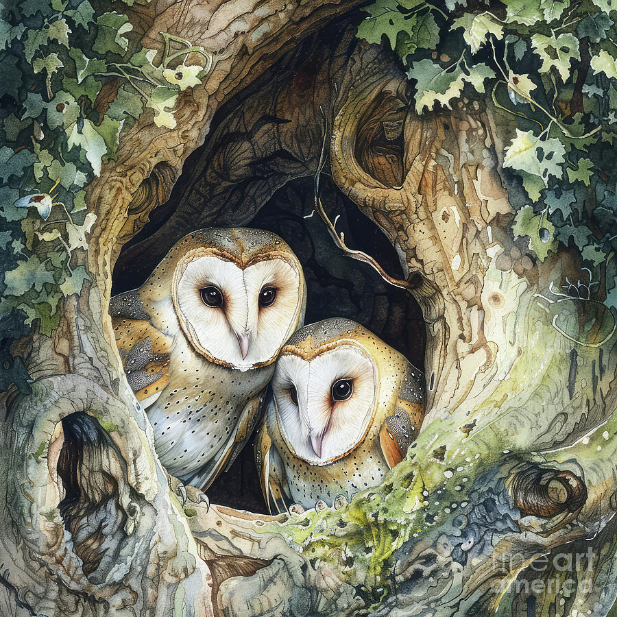 Owls In Love Painting by Tina LeCour Owls In Love Painting by Tina LeCour