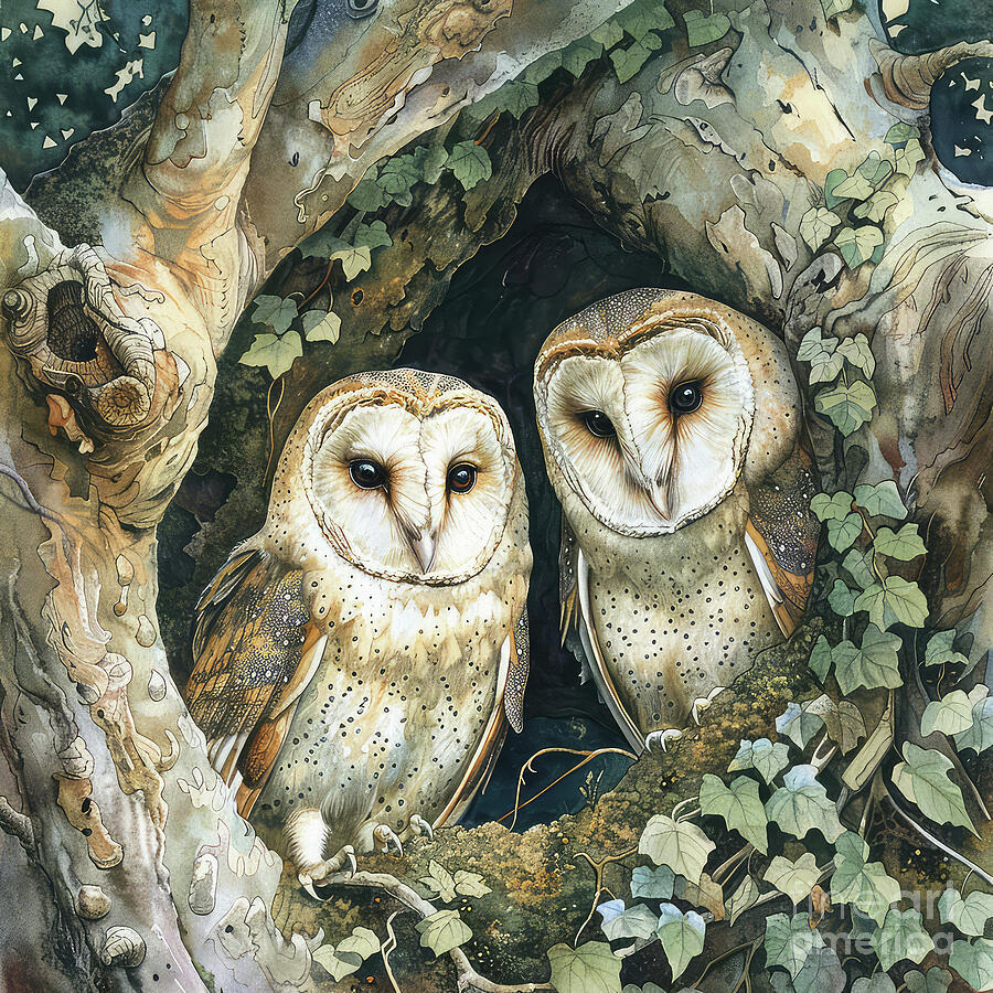 Owls In The Tree Painting by Tina LeCour Owls In The Tree Painting by Tina LeCour