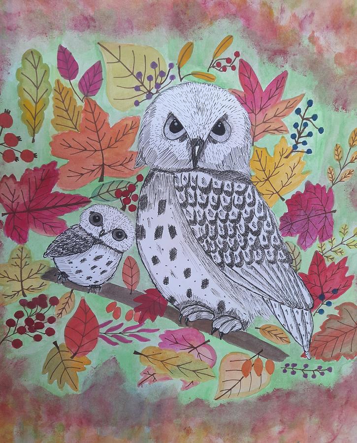 Owls of autumn  Mixed Media by Kiruthika S