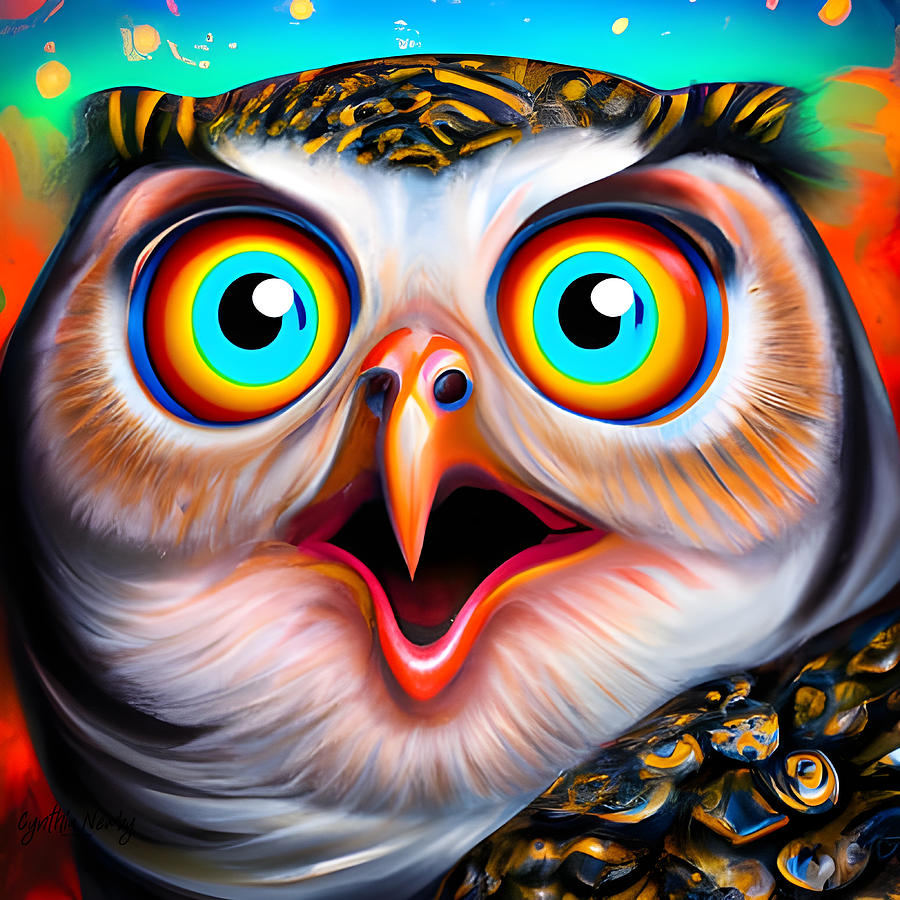 Owl Digital Art - OWWWWL Its Friday by Cindys Creative Corner