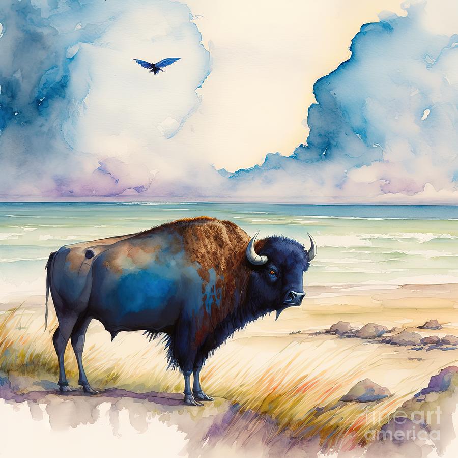 Nature Painting - Ox At The Beach  by N Akkash