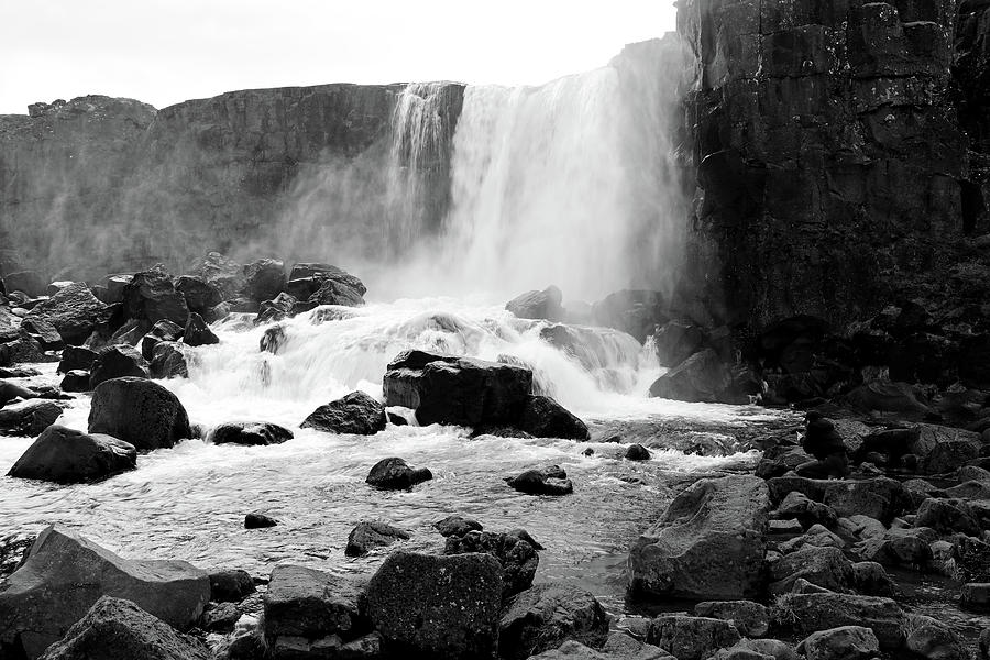 Oxararfoss Waterfall - Iceland Black and White Photograph by Richard Krebs