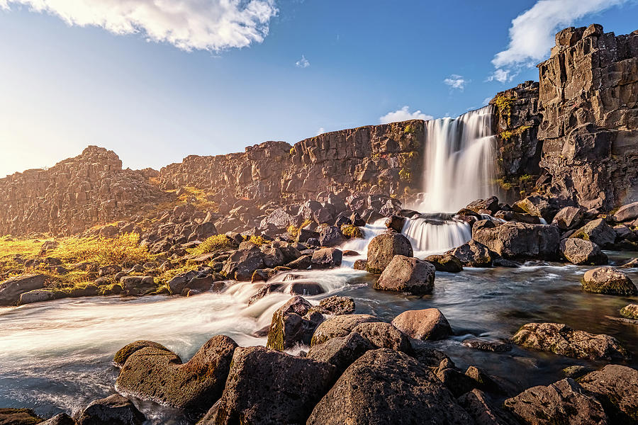Oxararfoss Waterfall In Iceland Photograph