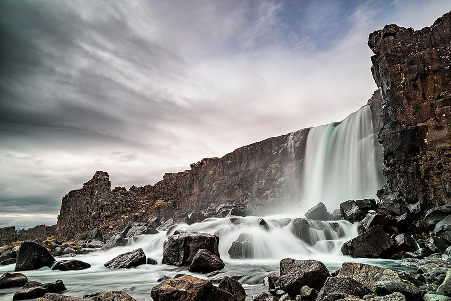 Nature Photograph - Oxararfoss waterfall in Thingvellir National Park, Iceland by Luigi Morbidelli