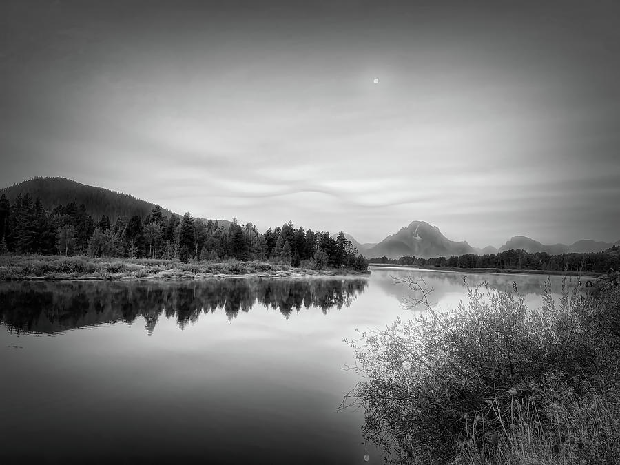 Oxbow Bend and Mount Moran Black and White Photograph by Judy Vincent