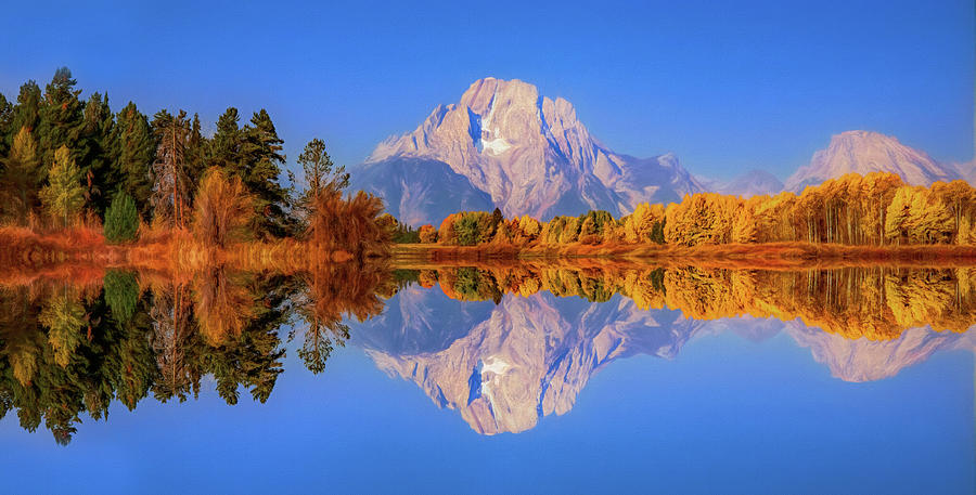 Oxbow Bend Autumn Reflection Painting Painting by Dan Sproul
