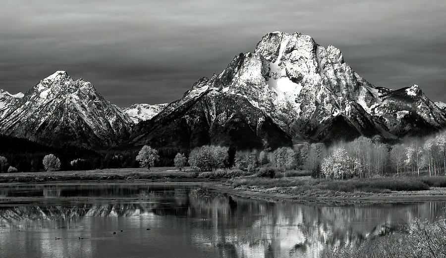 Oxbow Bend In Black And White Photograph