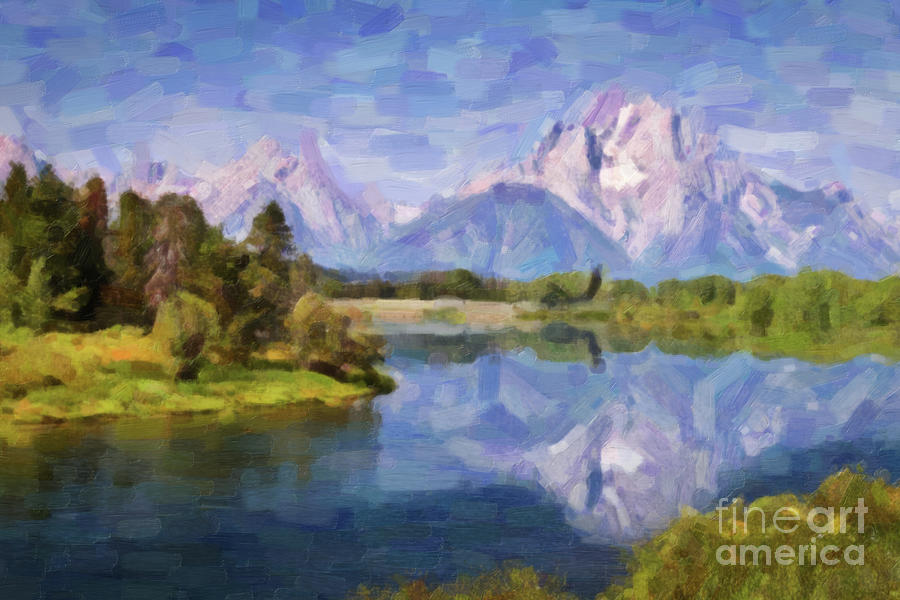 Oxbow Bend in Grand Teton Painting by Delphimages Photo Creations