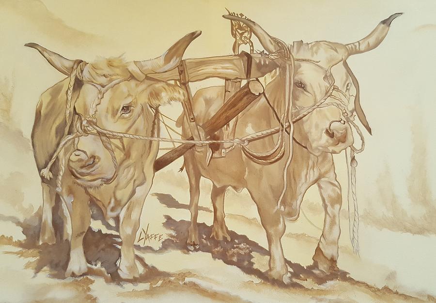 Oxen on a Yoke Painting by Loraine Yaffe