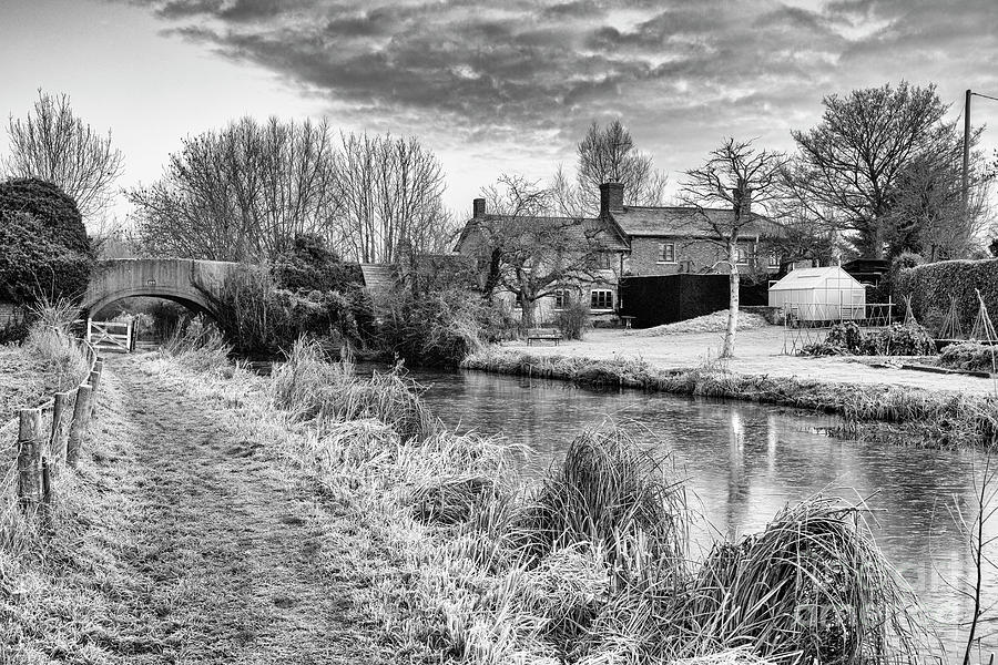 Oxford Canal in the Early Morning Winter Frost Monochrome Photograph by Tim Gainey