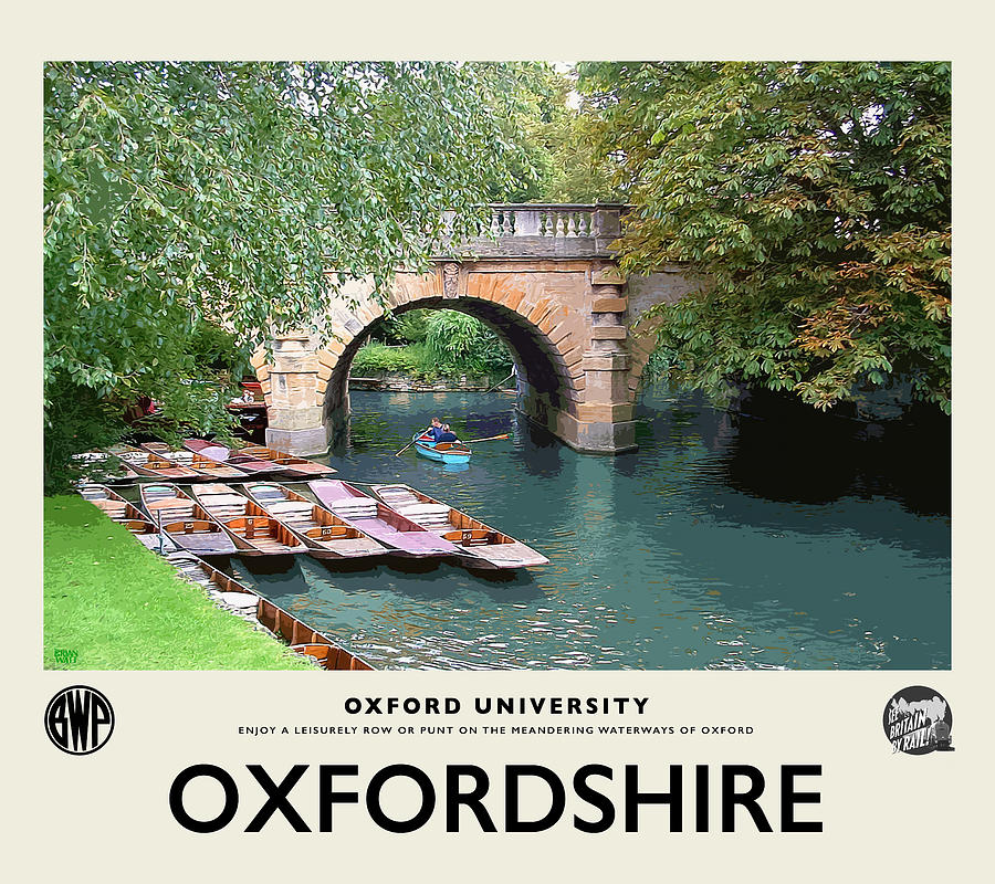 Oxford Rowing Punting Cream Railway Poster Photograph by Brian Watt