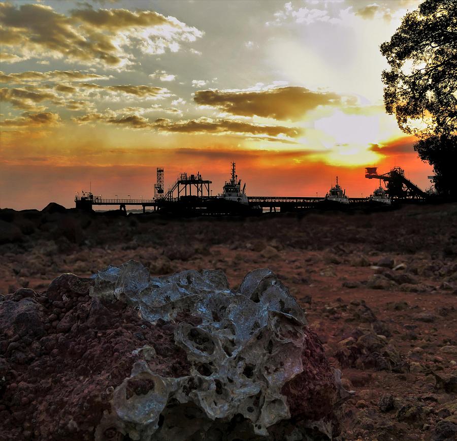 Oyster Rocks Sunset Behind The Port Of Weipa Photograph by Joan Stratton
