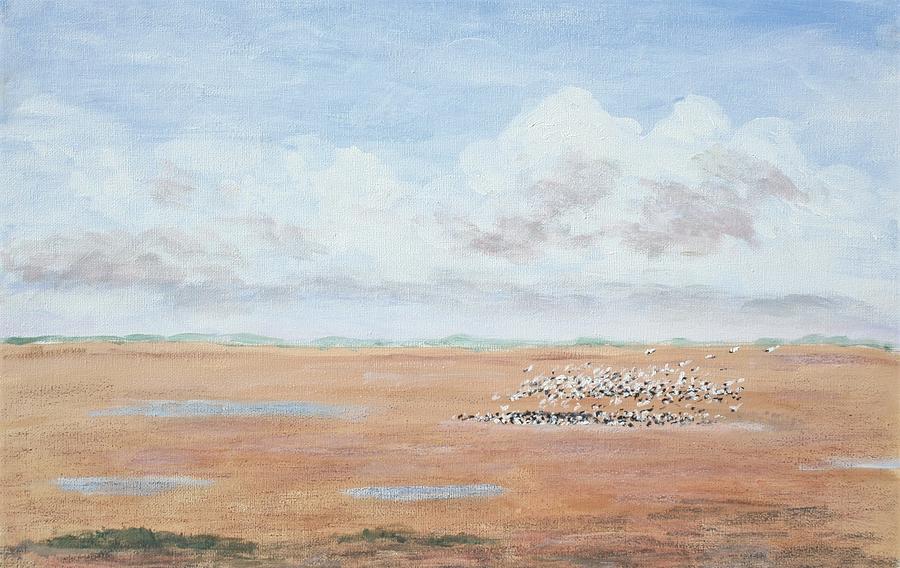 Oystercatchers at Morecambe Bay Painting by Nigel Radcliffe