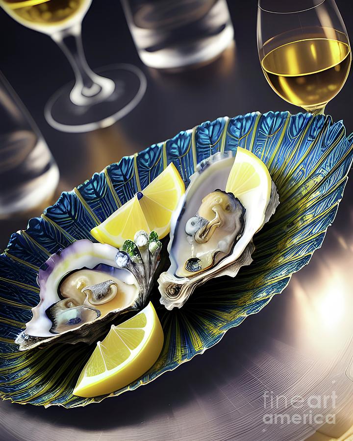 Oysters and Wine Digital Art by Mary Machare