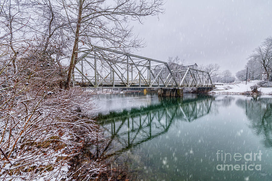 Ozark Missouri Bridge Winter Blizzard Photograph by Jennifer White