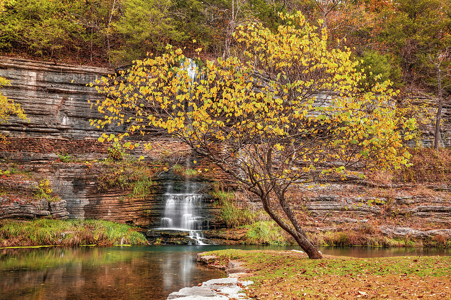 Ozark Mountain Bluff Waterfall in Dogwood Canyon Photograph by Gregory Ballos
