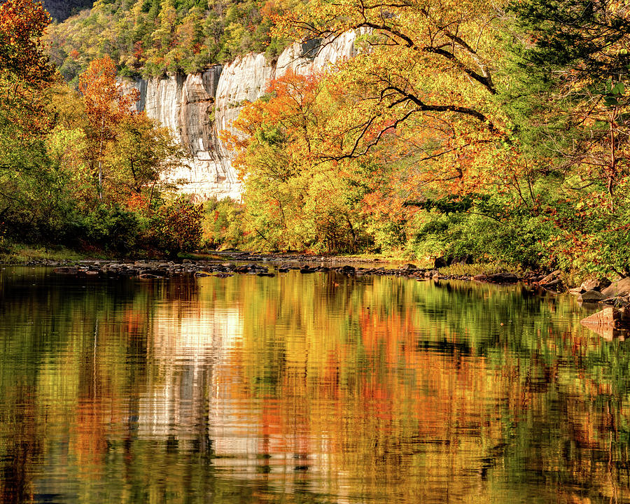 Boxley Valley Photograph - Ozark Mountain Roark Bluff Autumn Reflections in Arkansas by Gregory Ballos