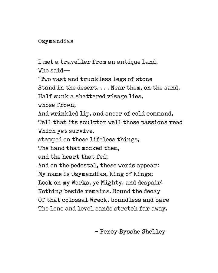 Ozymandias - Percy B Shelley Poem - Minimal, Classic, Typewriter Print - Literature Digital Art