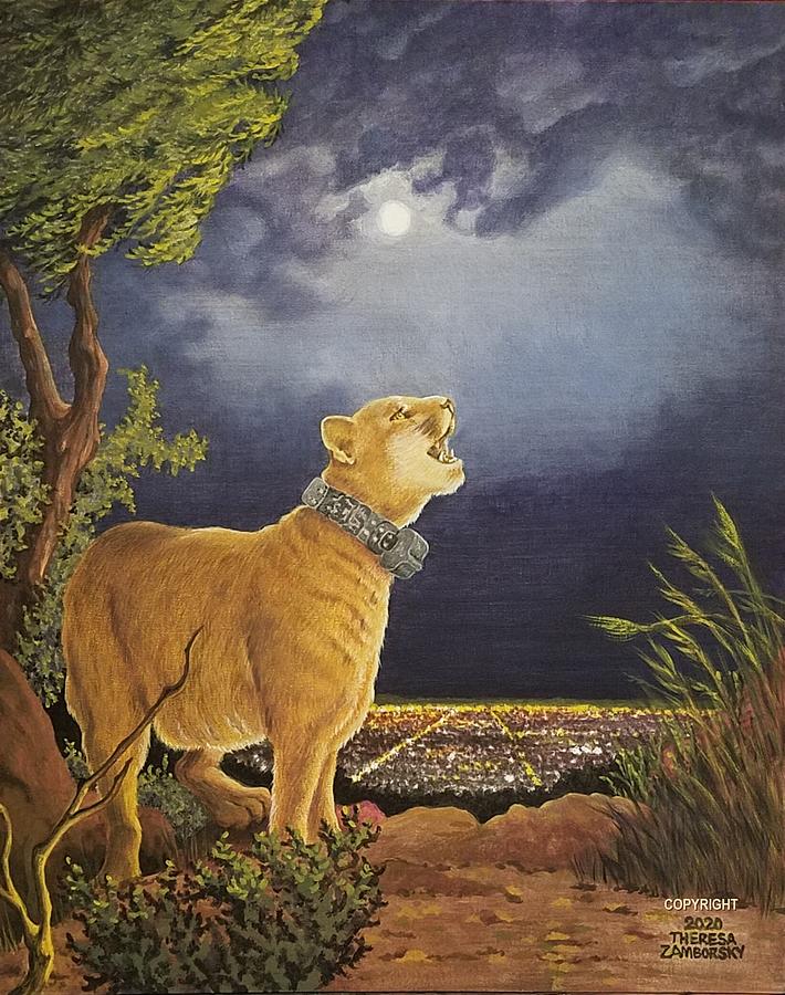 Los Angeles Painting - P-22 Sniffing the Night Air in Griffith Park by Theresa Zamborsky