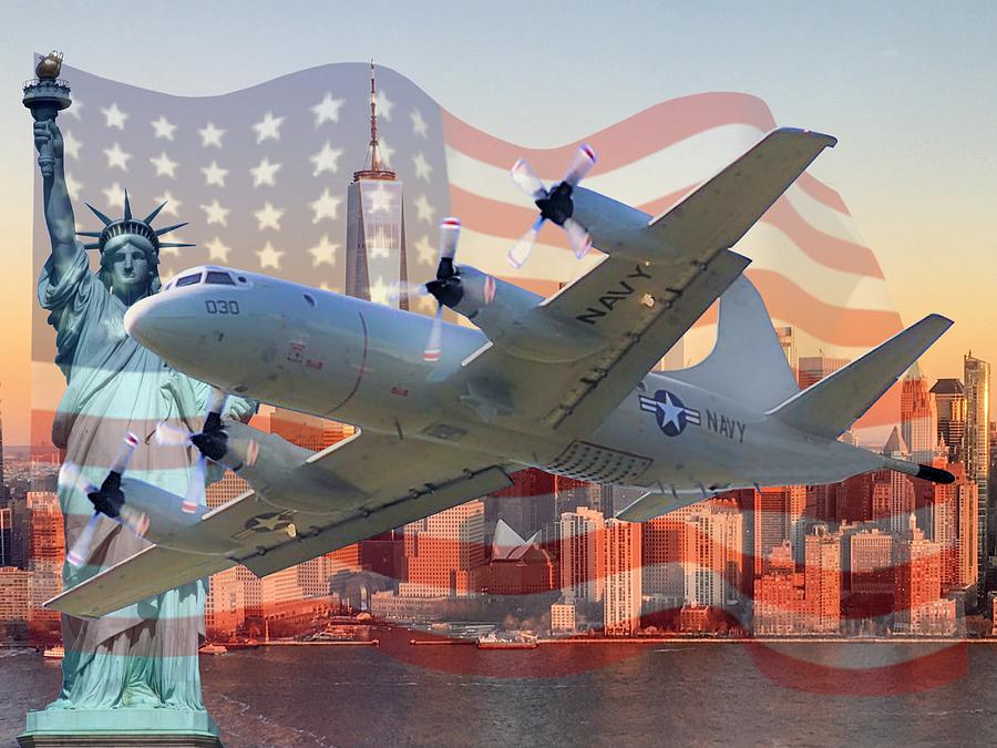 P-3 Orion over Liberty Digital Art by Mil Merchant