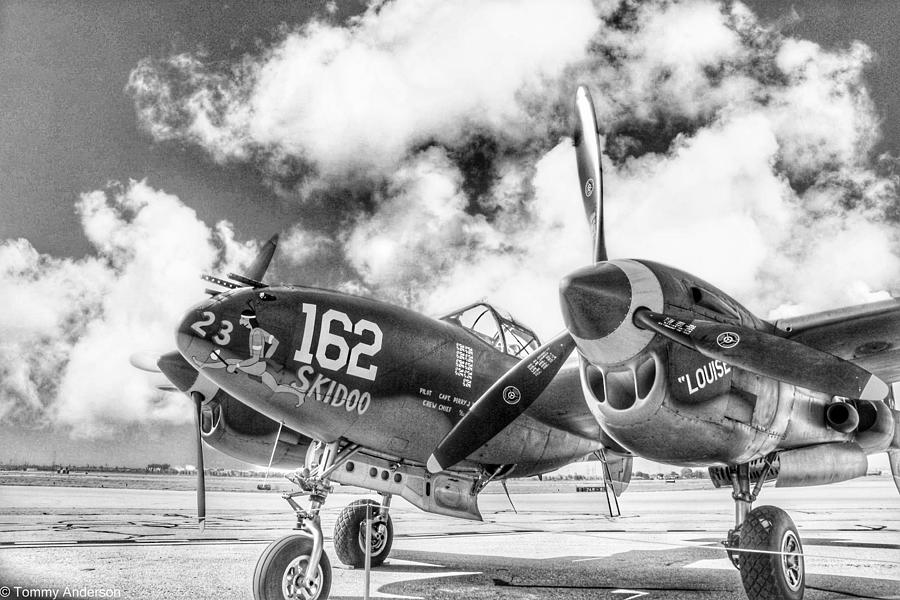 P-38 Lightning In Black And White Photograph