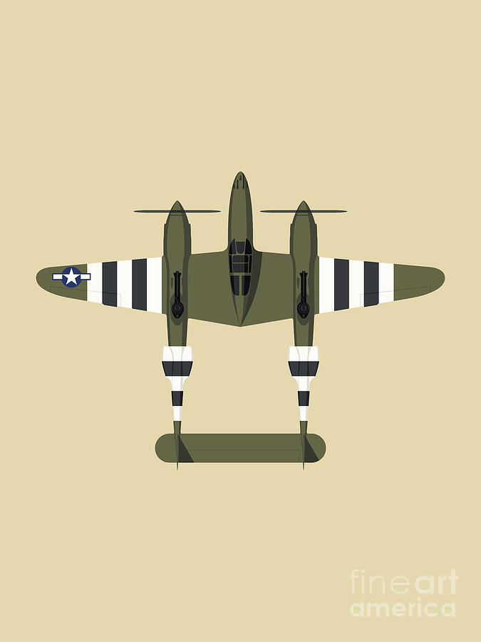 Aircraft Digital Art - P-38 Lightning WWII Fighter Aircraft - Olive by Organic Synthesis