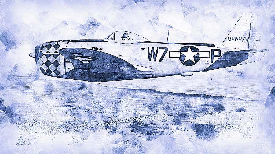 Airplane Painting - P-47 Thunderbolt - 03 by AM FineArtPrints