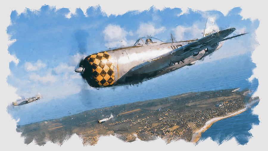 Airplane Painting - P-47 Thunderbolt - 09 by AM FineArtPrints