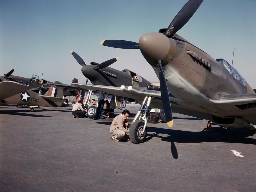 P-51 Mustang Fighter Planes Preflight Check - California 1942 Photograph by War Is Hell Store
