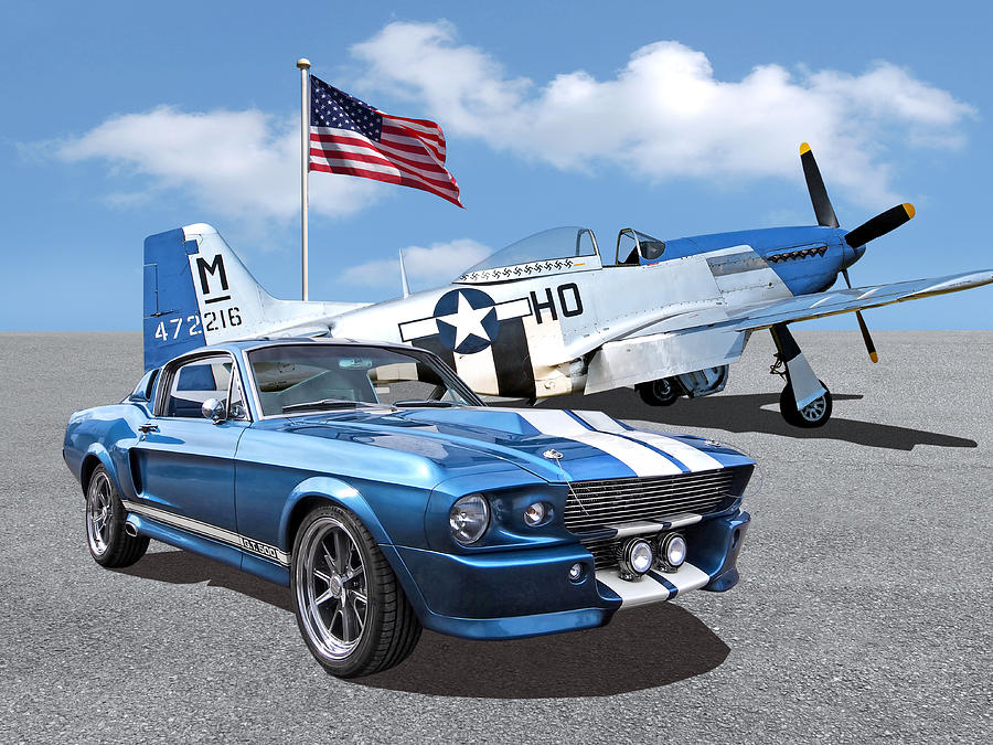 p-51 With 1967 Eleanor Mustang Photograph by Gill Billington