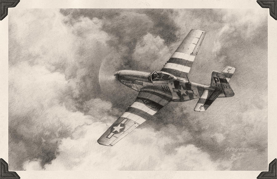 P51D Mustang Drawing by Wade Meyers