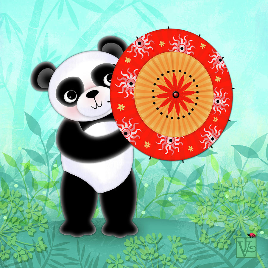 P is for Panda and Parasol Digital Art by Valerie Drake Lesiak
