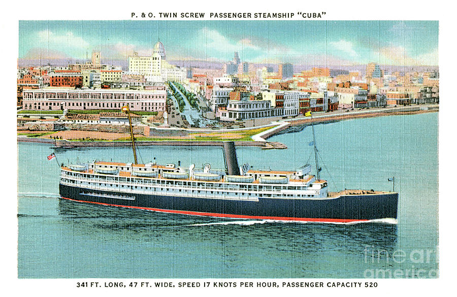 P  O Twin Screw Passenger Steamship Cuba Travel Postcard Painting by Unknown