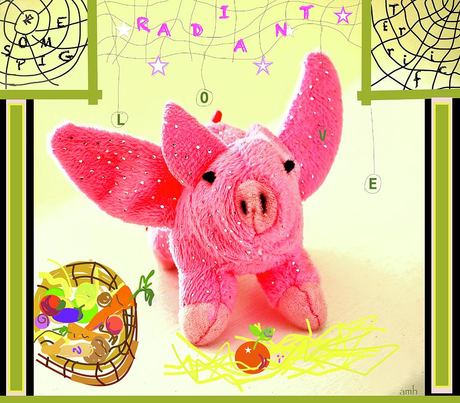 P Piggy Storytime Mixed Media by Alida M Haslett