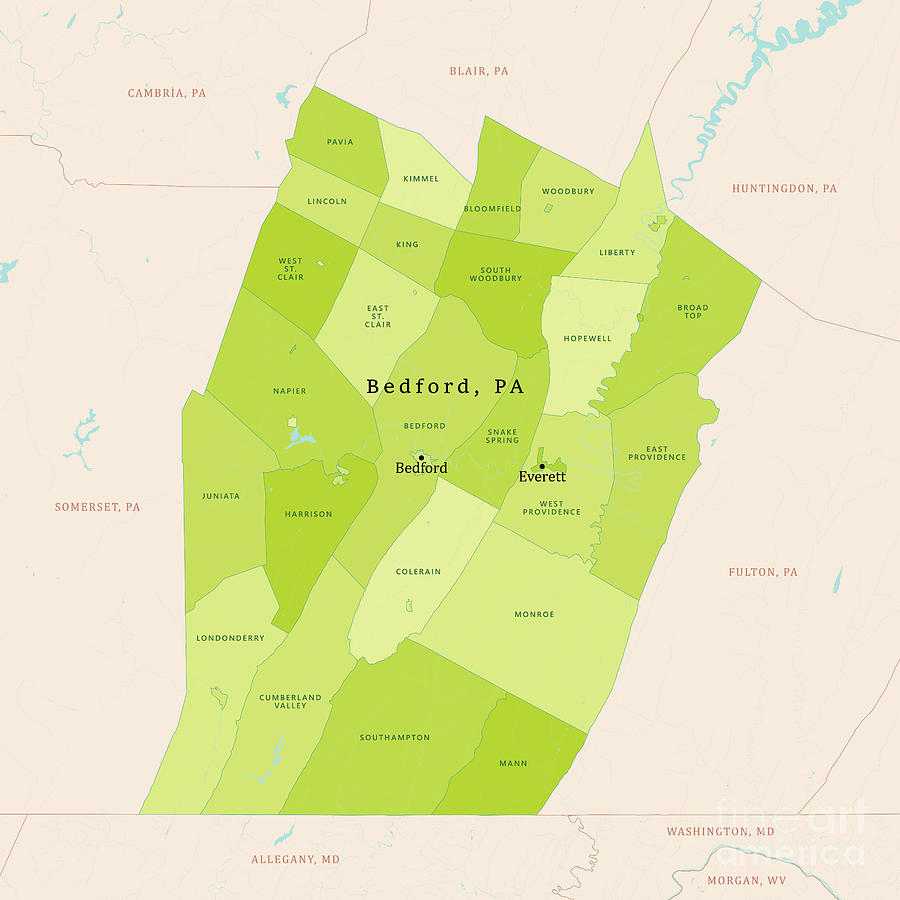 Pa Bedford County Vector Map Green Frank Ramspott 
