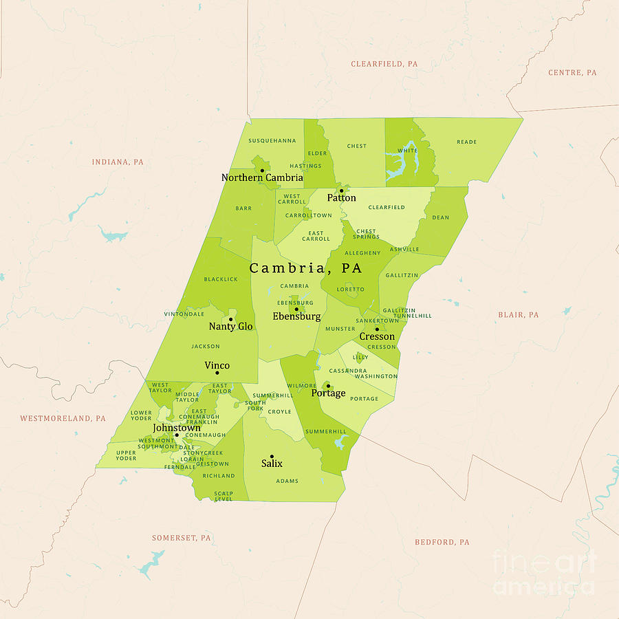 PA Cambria County Vector Map Green by Frank Ramspott