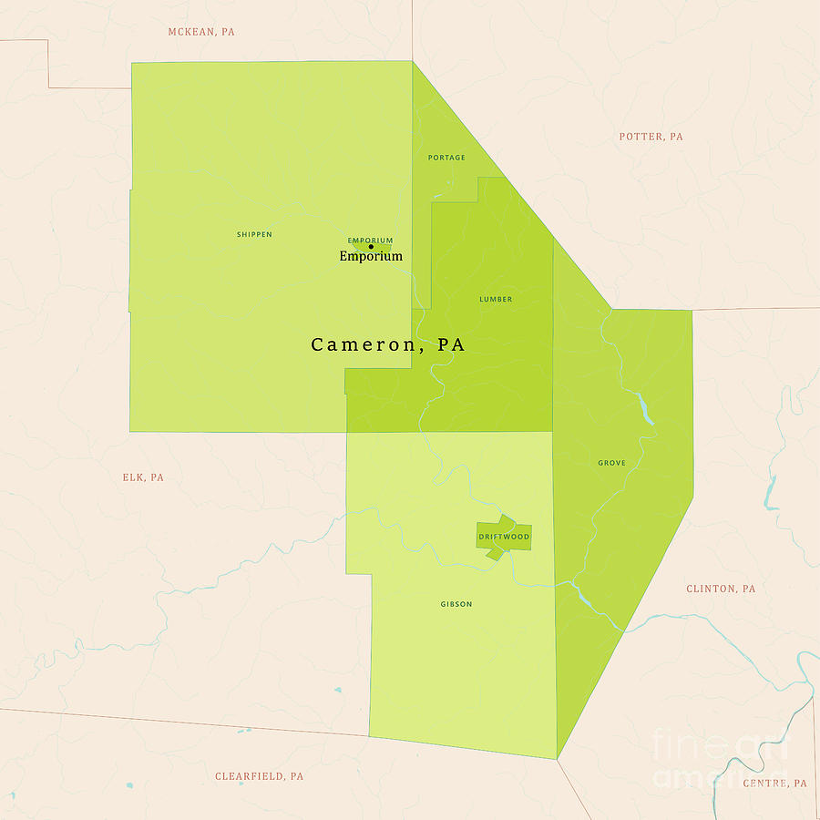 Pa Cameron County Vector Map Green Frank Ramspott 